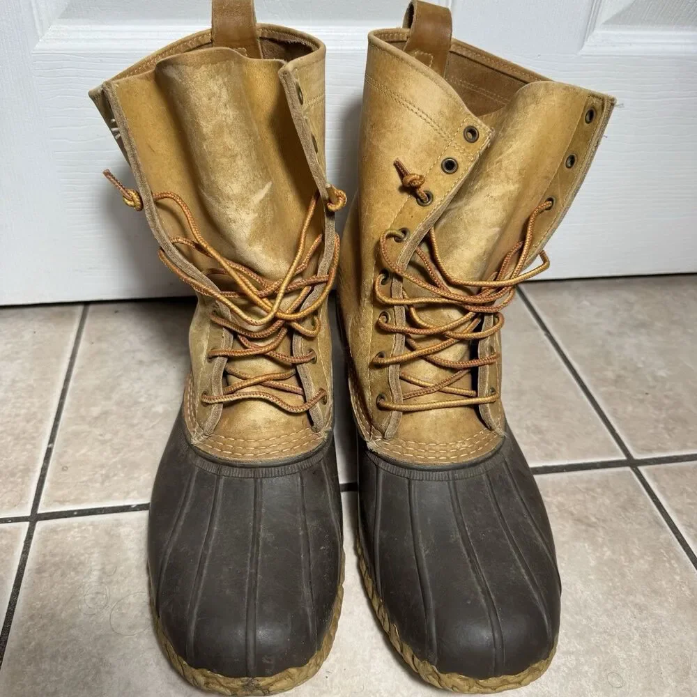 LL Bean Boots Duck Boots Mens 11 M Tan Hiking Leather Waterproof Made in USA